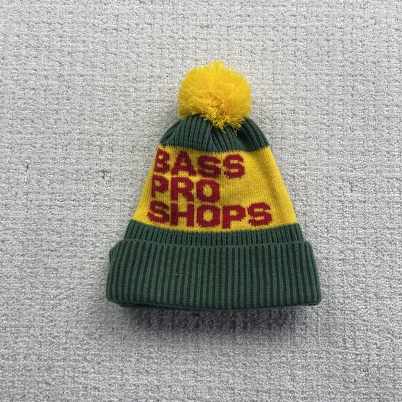 Bass Pro Shops Knit Winter Tuque Beanie w/ Pom Green / Yellow / Red Hunting - Picture 1 of 6